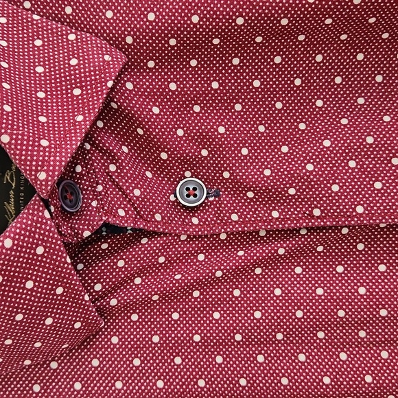 Klaus Boehler polka dotted button down shirt, size large - Picture 4 of 12